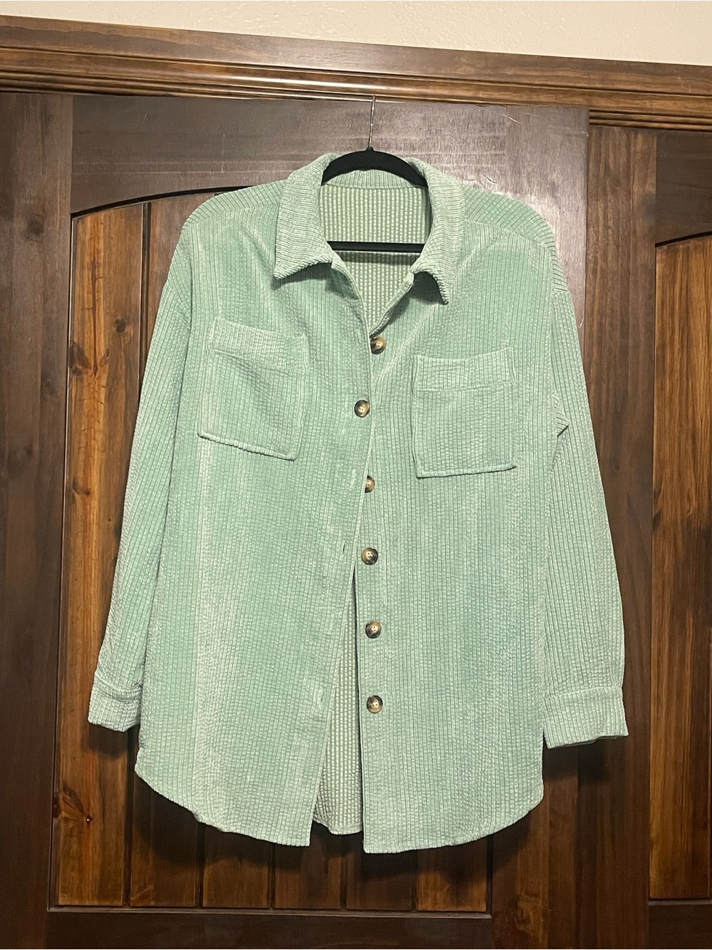 Light Mint Corduroy Shacket Jacket - Women